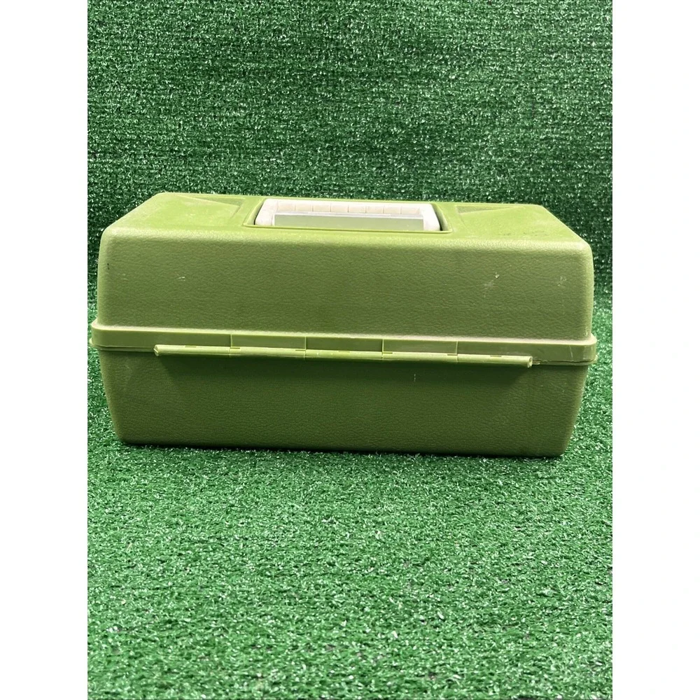 Vintage Ted Williams Tackle Box 34444‎ 3 Tier Trays Green Plastic Fishing Case